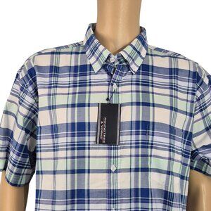 Roundtree Yorke Men's Size XXL Short Sleeve Shirt Plaid Blue Green Button Up (02